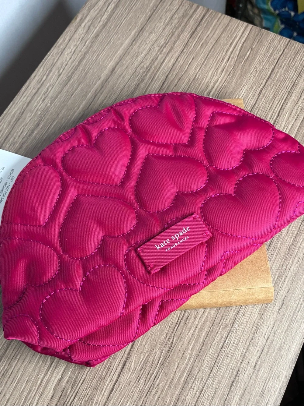 NWT kate spade Hot Pink Quilted Heart Cosmetic Pouch